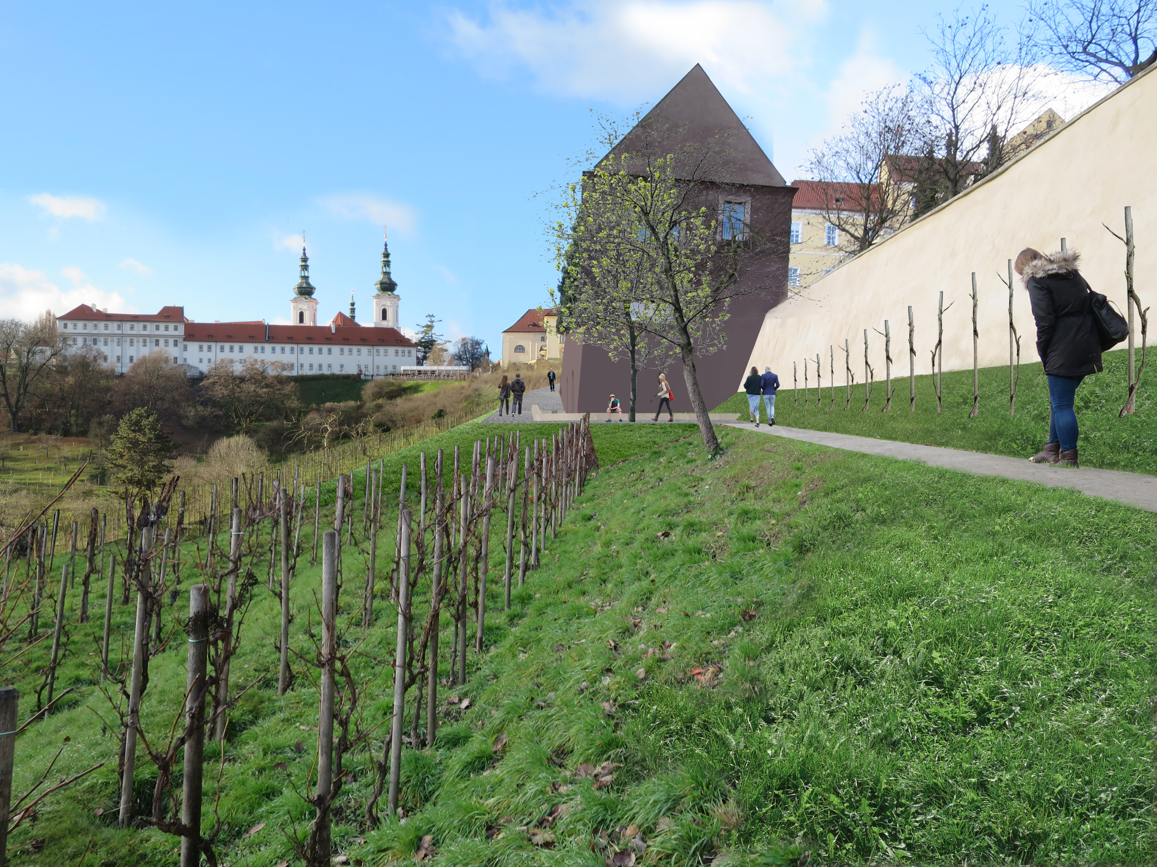 Revitalizace a zpřístupnění vinice ve Velké strahovské zahradě- zákres do fotografie