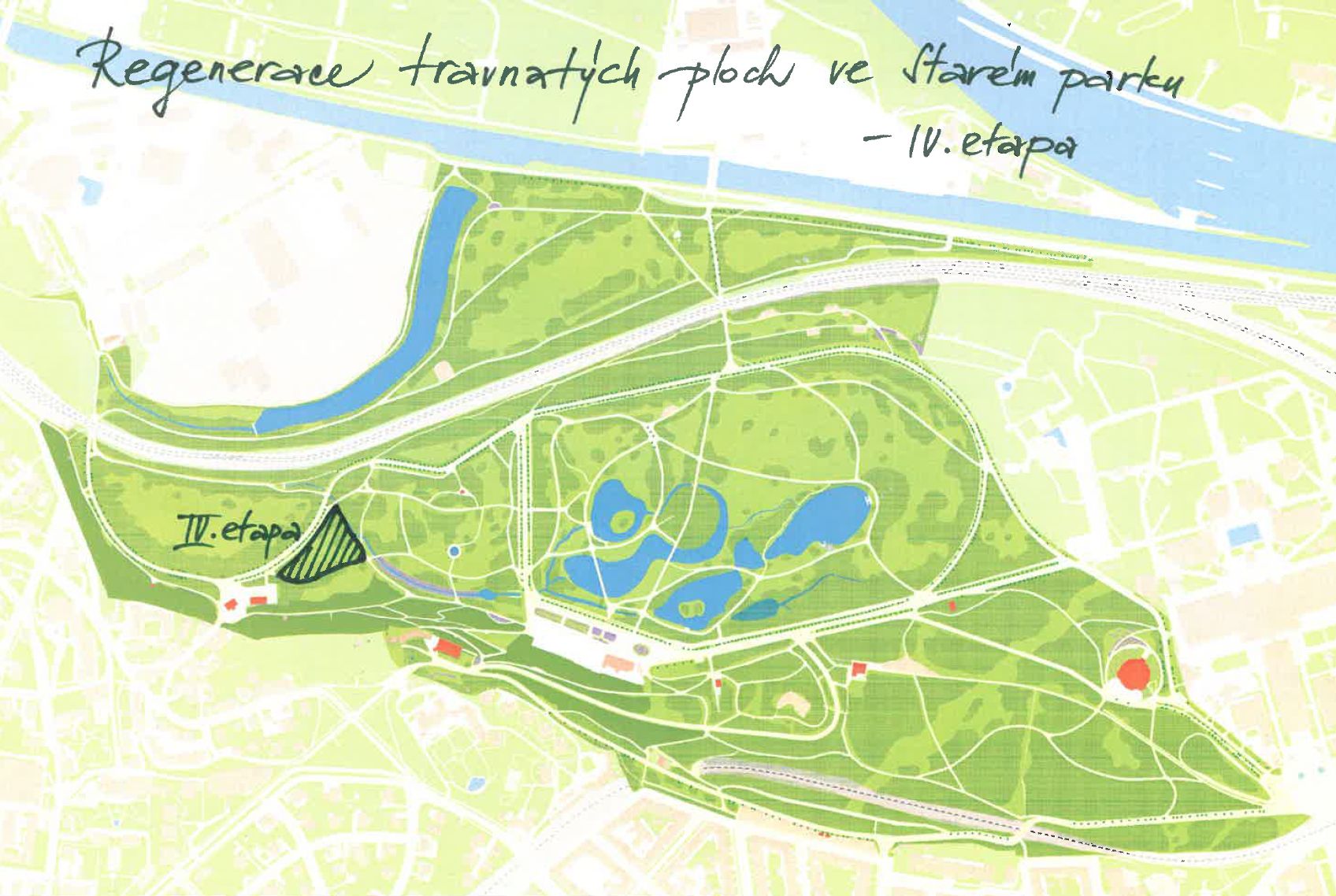 Stromovka, regenerace trávníků v části Starého parku, 4. etapa 2024, or.mapka