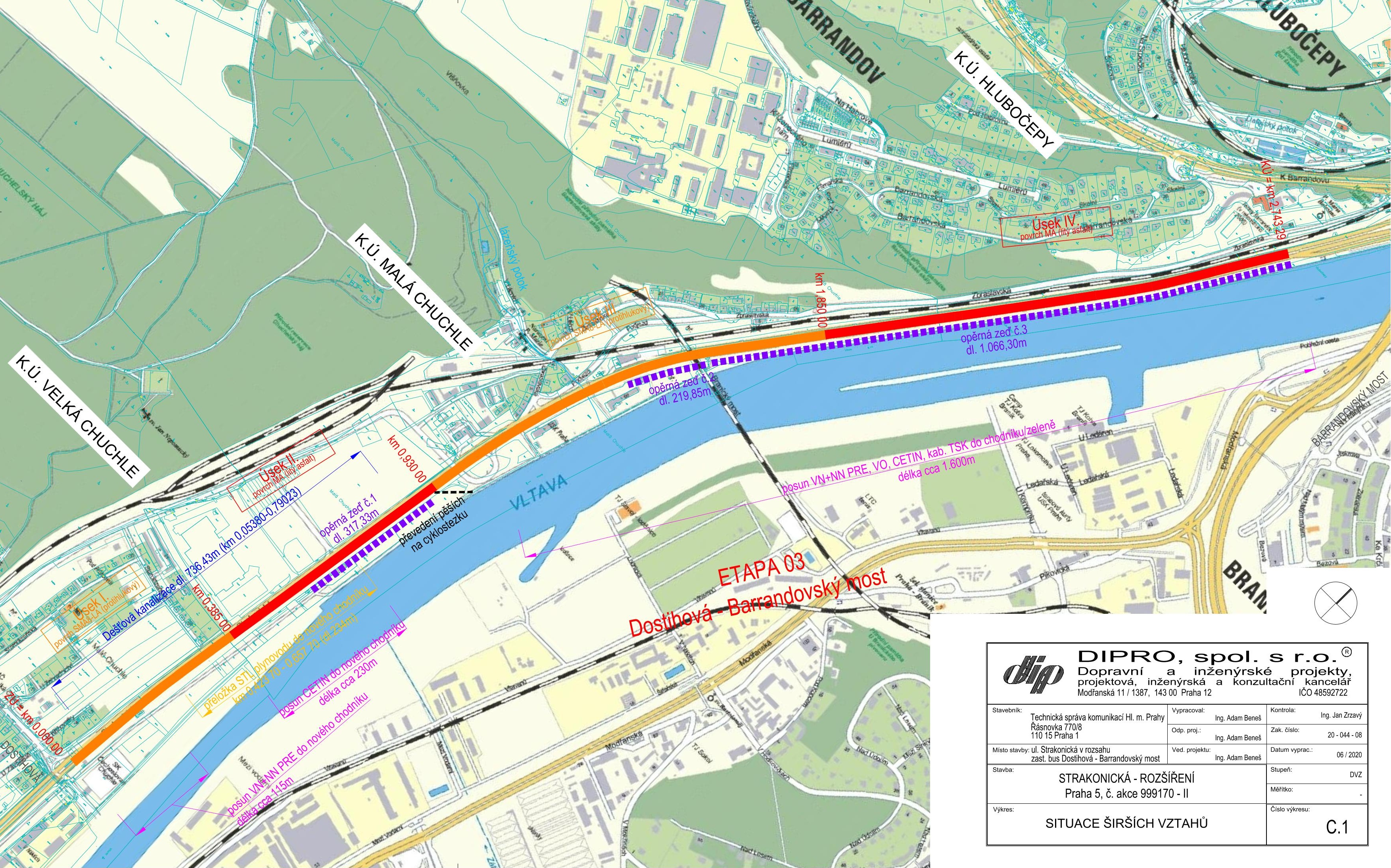 Mapa: úsek Strakonické, kde budou probíhat stavební práce