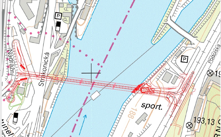 Mapa – vyznačení nového Dvoreckého mostu
