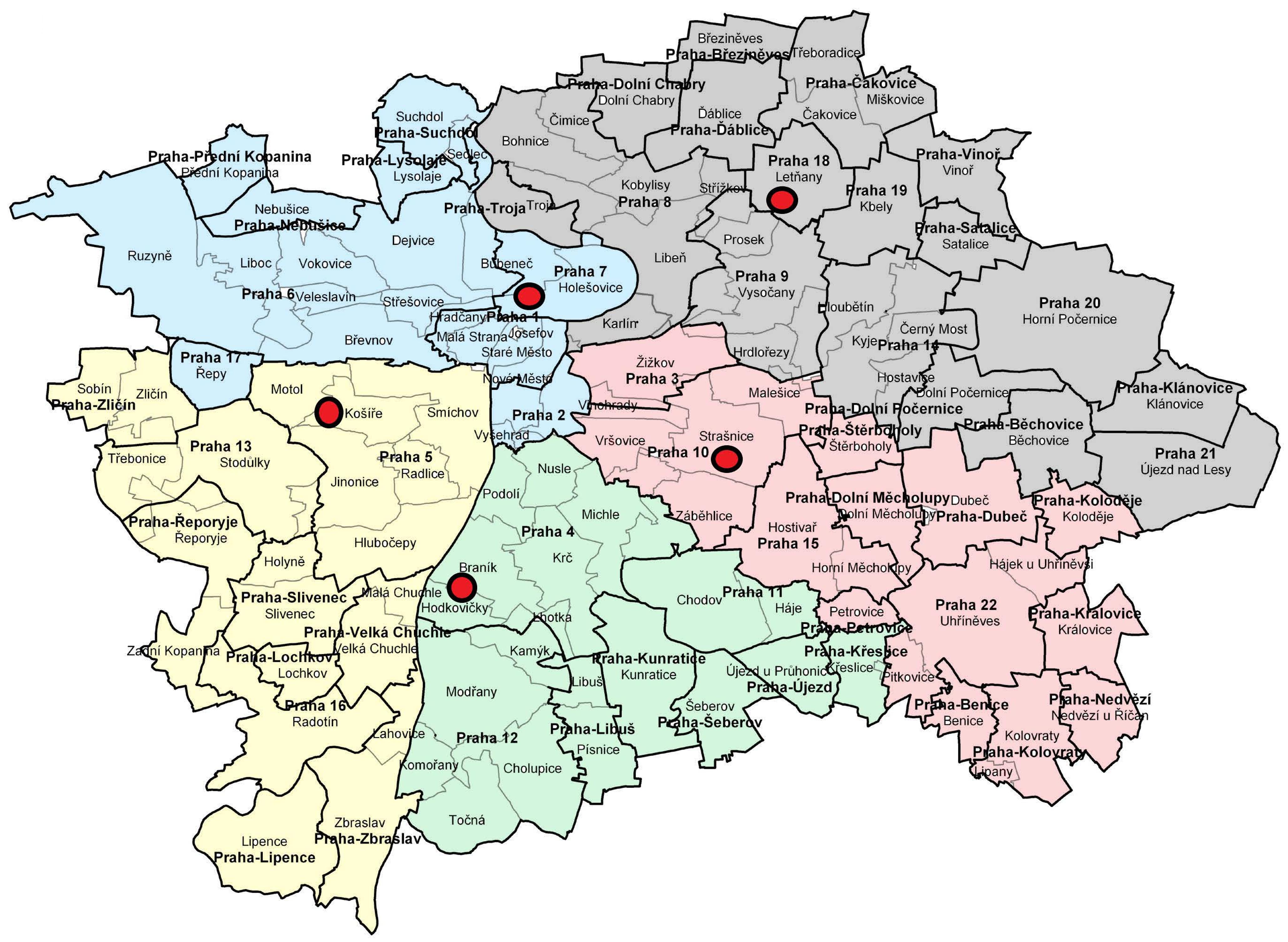Mapa pražských volebních stanovišť