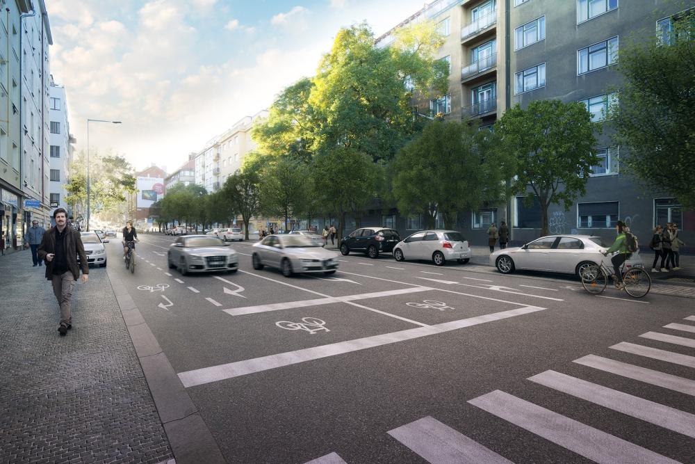 Zlepšením dopravního řešení před „Malým Berlínem“ dojde k rozšíření chodníku a doplnění druhé řady stromořadí.