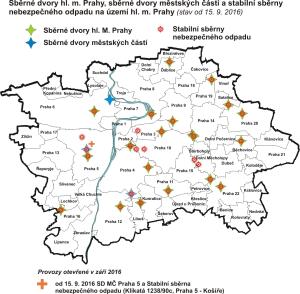 Sběrné dvory HMP, sběrné dvory MČ a stabilní sběrny nebezp.odpadu na území města, stav od 15.9. 2016
