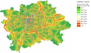 Plošná hluková mapa automobilové dopravy 2010 na vybrané síti komunikací hl. m. Prahy v denní době