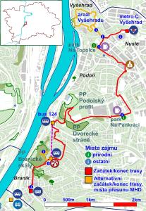 trasa č.7 - Vyšehrad - Braník, orientační mapa (709 pxl)