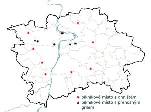 pikniková místa v pražských lesích a parcích, orientační mapka, stav 5/2015