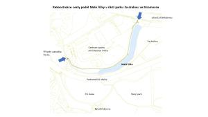 Rekonstrukce cesty podél Malé říčky v části parku Za drahou ve Stromovce, orient.mapa