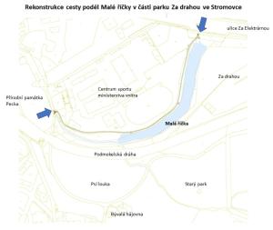 Rekonstrukce cesty podél Malé říčky v části parku Za drahou ve Stromovce, or.mapka