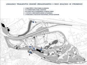 2143481_mapa parku Stromovka s lokalizací trvalkových záhonů realizovaných v roce 2015