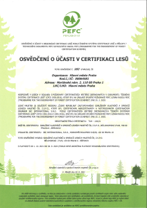 Certifikát PEFC pro lesy v hlavním městě Praze, 2022