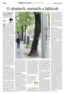 článek O stromech, normách a lidskosti (Lidové noviny, Orientace, 13. 8. 2016)