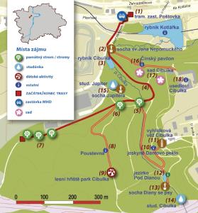 trasa č.14 - Vycházková trasa Po Lesoparku Cibulka, v.2022, orientační mapa (709pxl)