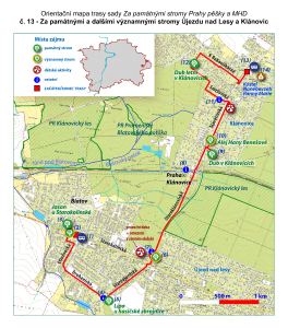 trasa č.13 - Újezd n.Lesy- Klánovice v.2019, orientační mapa PDF