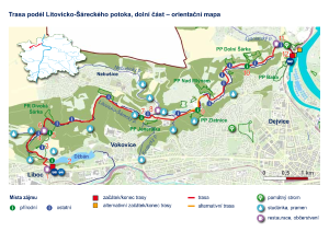 Po Praze podél potoků, trasa č.16-podél Šáreckého potoka, orientační mapa A4, PDF verze