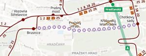 TRAM - mapa výluka Chotkovy sady-Brusnice