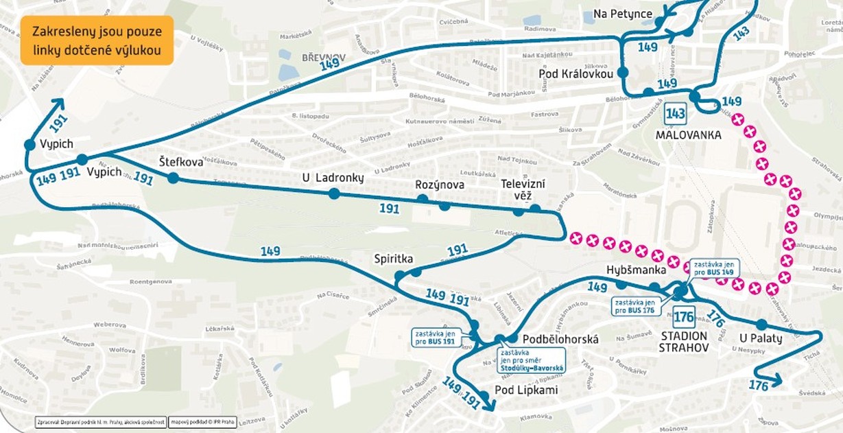 Vyznačení změn provozu autobusů MHD
