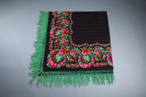 Kašmírový šátek s třásněmi, barevně tištěný, 2. pol. 19. století