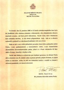 FOTO - Pamětní list primátora hl. m. Prahy Pavla Béma