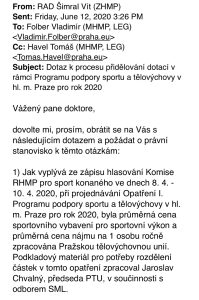 Vyjádření odboru LEG MHMP k procesu přidělování dotací v rámci Programu podpory sportu a tělovýchovy v hl. m. Praze pro rok 2020