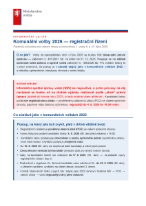 Informační leták - registrační řízení ve volbách do zastupitelstev obcí 2026