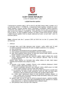 Aktuální krizové opatření podle usnesení Vlády České republiky ze dne 30. listopadu 2020 č. 1262