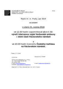 Vzpomínkové akce k 50. výročí intervence vojsk Varšavské smlouvy a koncert Českého rozhlasu