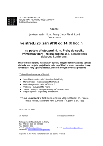 Podpis přistoupení hl. m. Prahy do spolku Příměstský park Trojská kotlina, z. s. a následná tisková konference