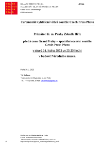 Ceremoniál vyhlášení vítězů soutěže Czech Press Photo