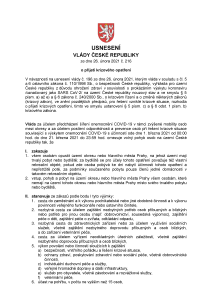 Usnesení vlády České republiky ze dne 26. února 2021 č. 216