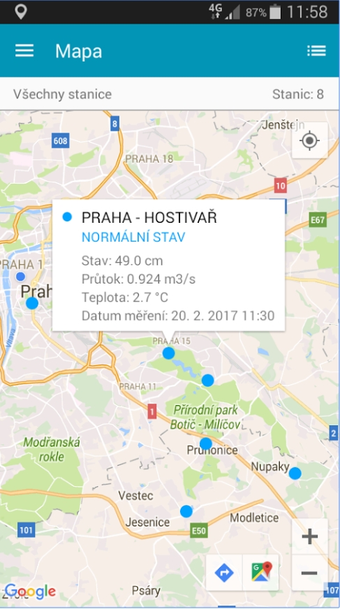 Aplikace Průtoky Praha je volně dostupná na Google Play