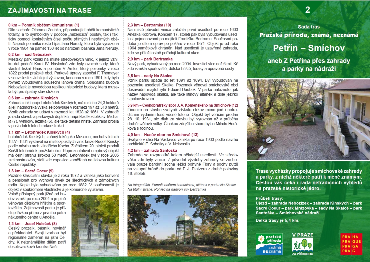 Informační materiál k trase Petřín - Smíchov aneb Z Petřína přes zahrady a parky na nádraží