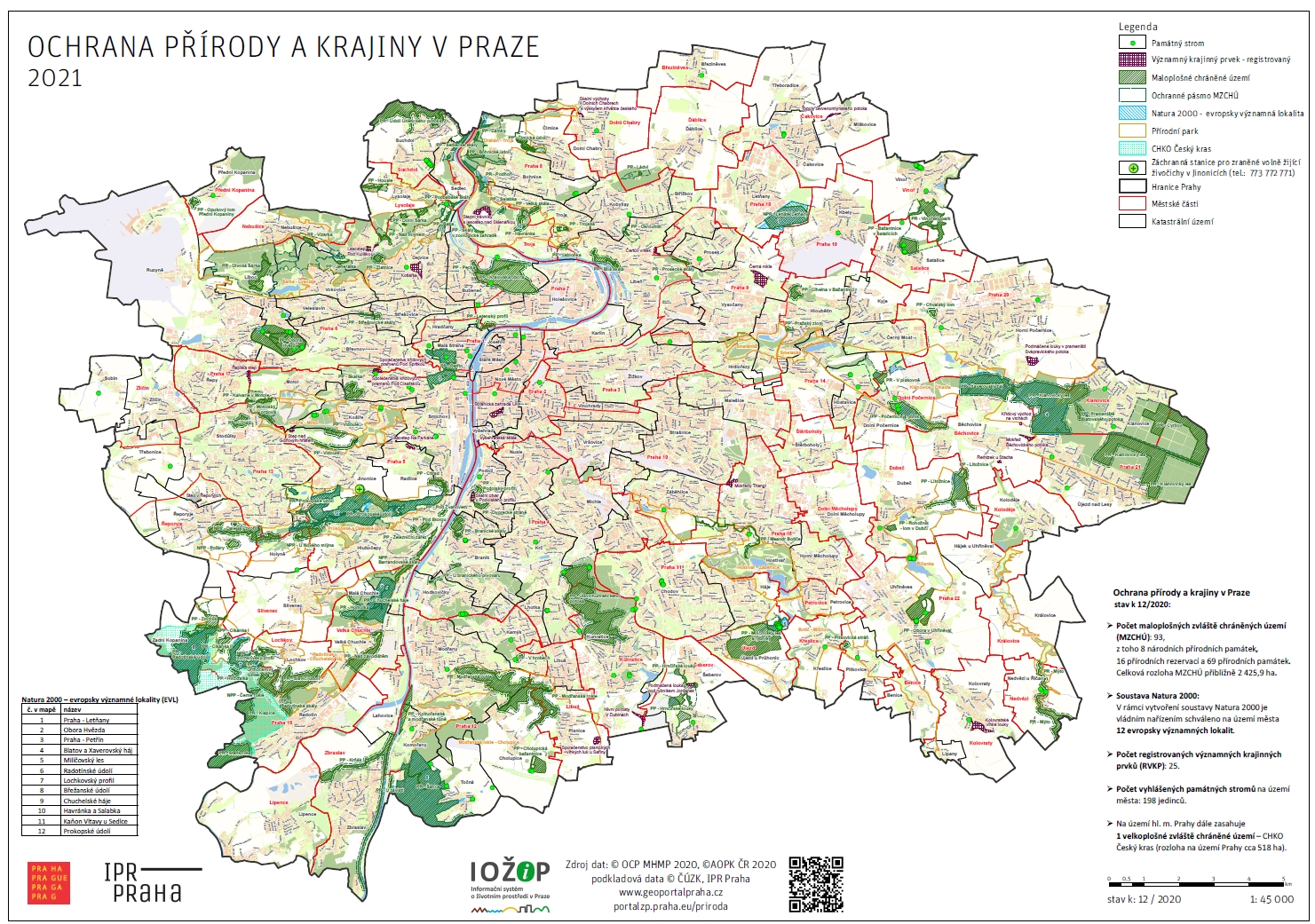 mapa Ochrana přírody a krajiny v Praze, verze 12/2020, ilustrační obr.