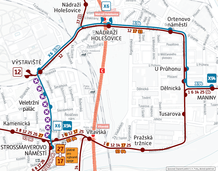 Mapa – Schéma provozu v době výluky