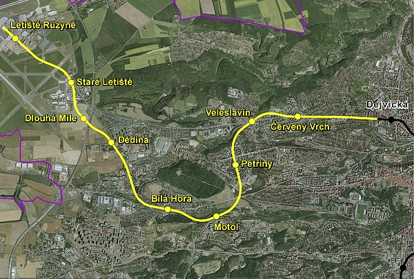 Tudy povede prodloužená trasa A pražského metra do Motola a pak dál až na ruzyňské letiště.