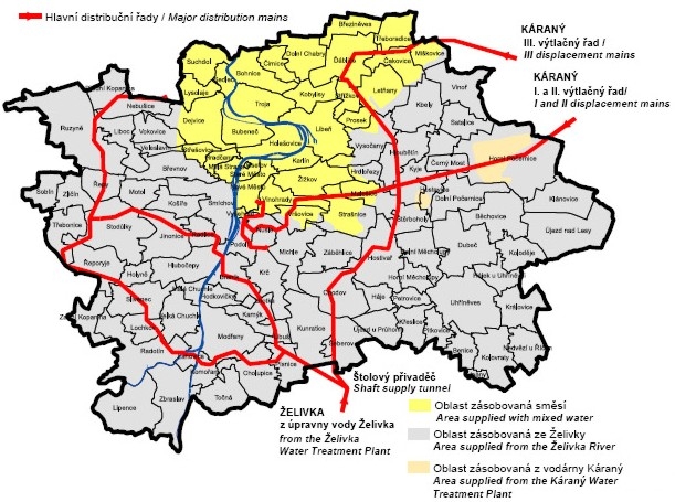Obr. Zdroje a distribuce pitné vody v Praze