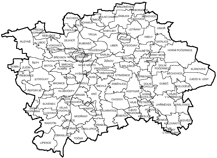 fig. - overview of cadastral districts in the city of prague
