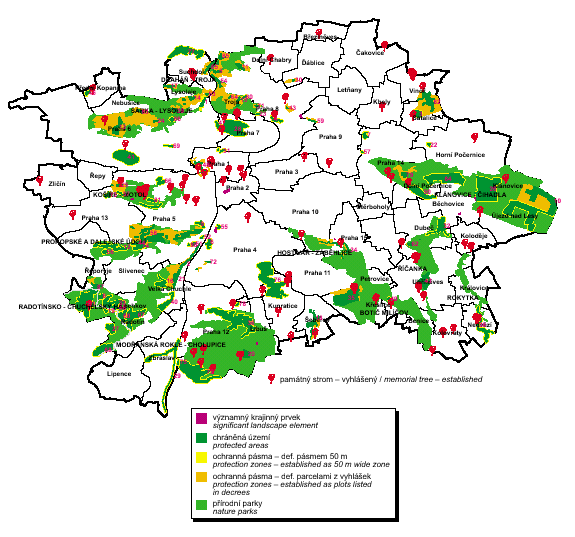 obr. chráněná území, jejich ochranná pásma a přírodní parky, 2004 