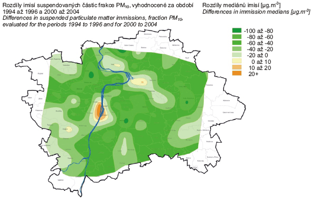 Rozdílové mapy CO, NO2, PM10 a mapa hodnot NO/NO2 zpracovaná pro druhou etapu měření