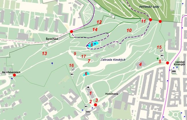Zahrada Kinských - orientační mapka (náhled)