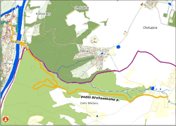 trasa podél břežanského potoka - orientační mapka (ke zvětšení)