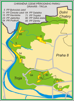 Přírodní park Draháň - Troja - orientační mapka