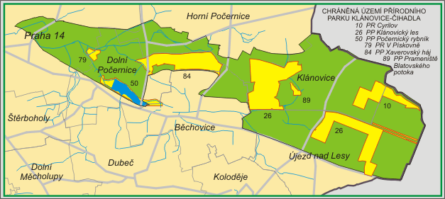 Přírodní park Klánovice-Čihadla - orientační mapka