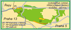 Přírodní park Košíře-Motol - orientační mapka