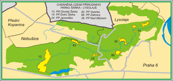 Přírodní park Šárka-Lysolaje - orientační mapka