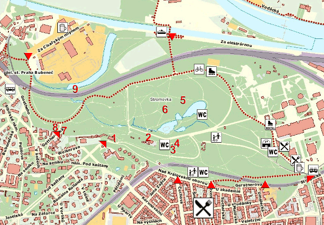 Královská obora Stromovka - mapa ke zvětšení
