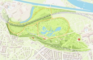 Královská obora Stromovka, orientační mapa - trasy pro in-line brusle (300 pxl)
