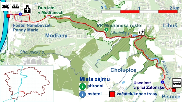 trasa č.16 - podél Libuššského potoka, orientační mapa (709pxl)