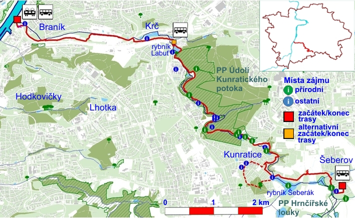 trasa č.19 - podél Kunratického potoka, orientační mapa (709pxl)