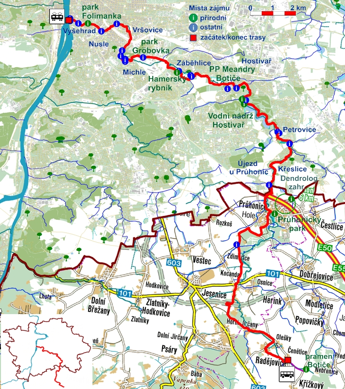 trasa č.22 - podél Botiče, orientační mapa (709pxl)