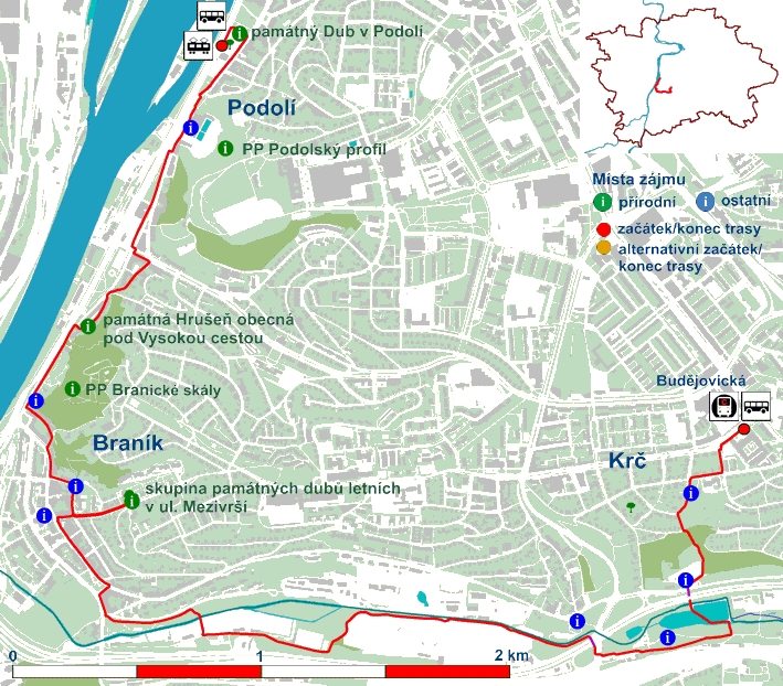 trasa č.3 - Budějovická-Podolí, orientační mapa (709pxl)